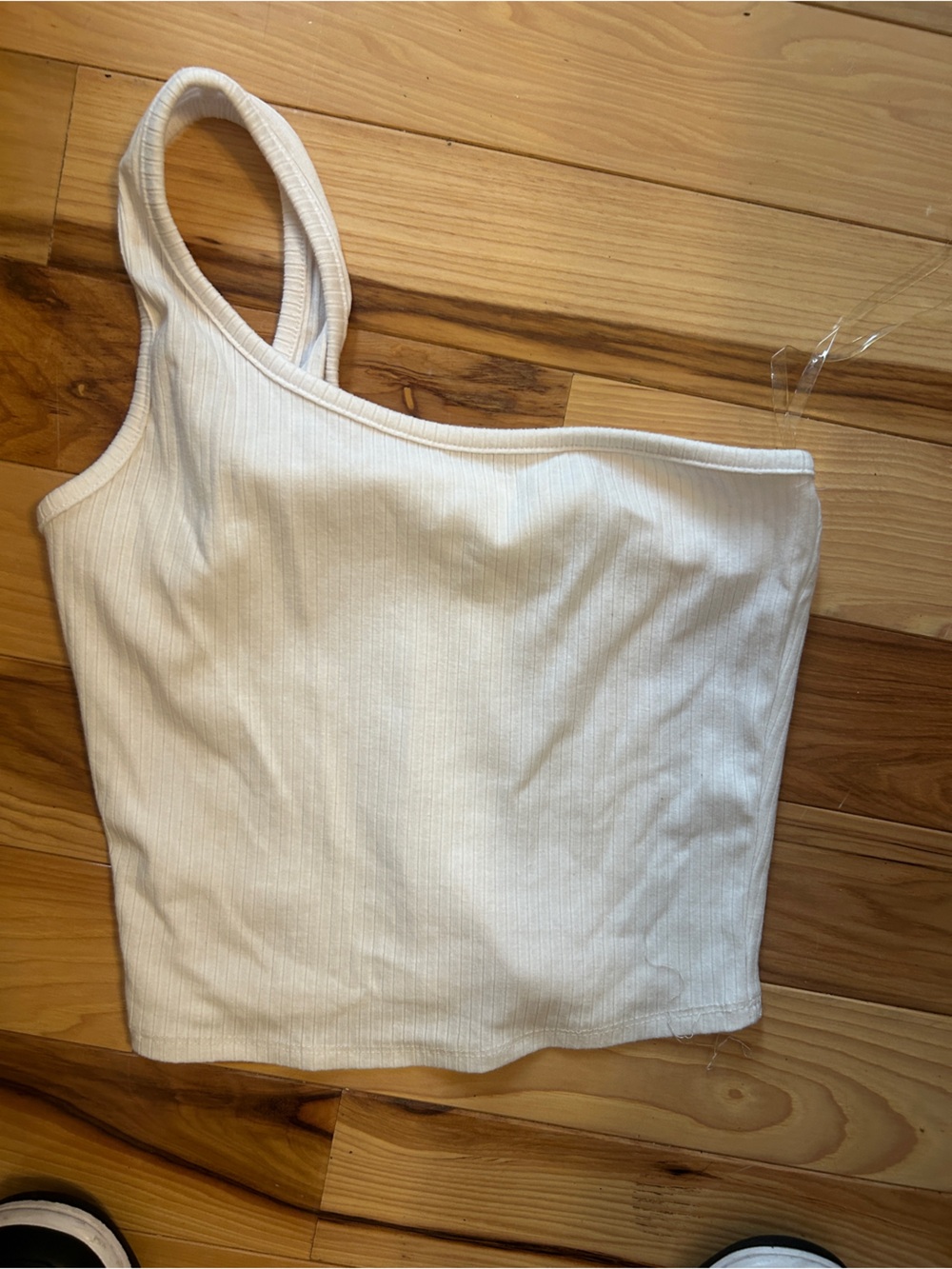 Bozzolo White One-Shoulder Ribbed Crop Top
